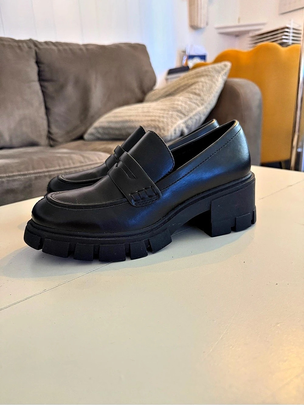 Call It Spring Black Vegan B.E.D. Lug Sole Platform Chunky Loafers Preppy Grunge